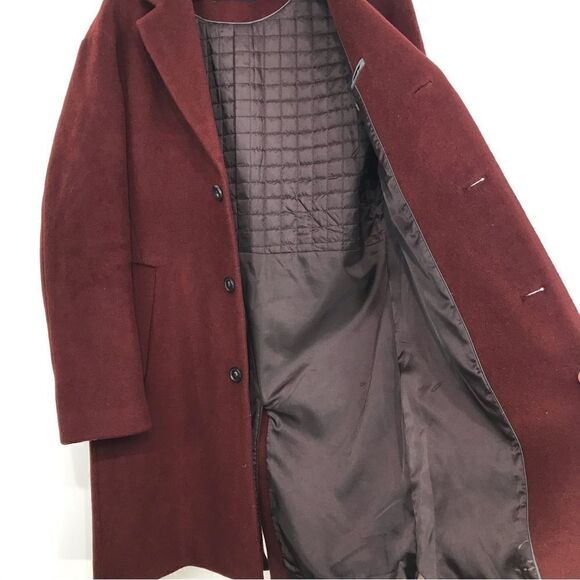 Us N Them Wine Wool Blend Quilt Lined Classic Overcoat - Picture 5 of 16